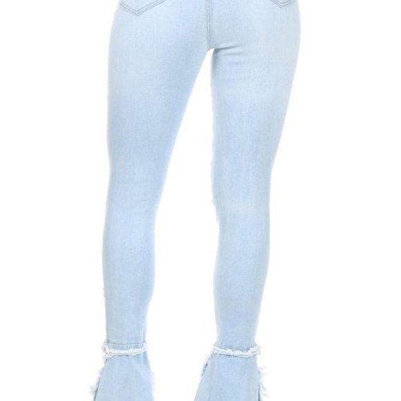 Step Up Your Denim Game:High Waist Distressed Stretch Skinny Jeans with Bell Hem - Picture 2 of 2